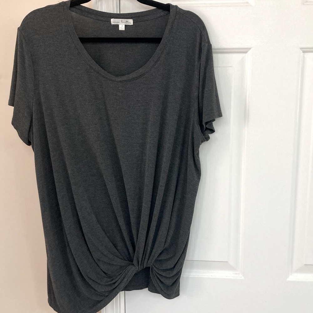 Soft Gray Nine Britton Jersey Tee with gathered hem
